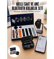 Ucuz Kaliteli Yeni Nesil 7 Kordonlu Akıllı Saat ve Kablosuz Bluetooth Kulaklık ANC Özelliği