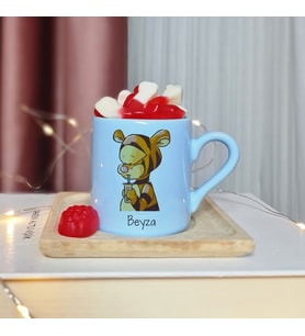 Winnie The Pooh & Tigger Tasarımlı Kişiye Özel Mavi Türk Kahvesi Fincanı
