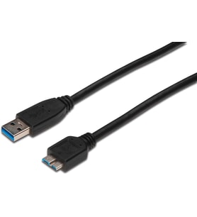 USB 3.0 Bağlantı Kablosu, USB A Erkek - USB micro B Erkek, 1 metre, AWG 28, USB 3.0 uyumlu, UL, siy