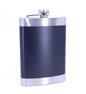 Siyah Deri Kaplama Paslanmaz Çelik Cep Matarası - Hip Flask 9 OZ