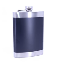 Siyah Deri Kaplama Paslanmaz Çelik Cep Matarası - Hip Flask 9 OZ