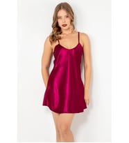 İnce Askılı Mini Saten Gecelik (Bordo)
