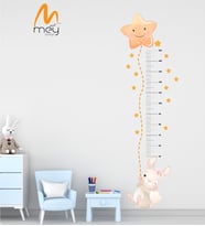 Sevimli, Yıldızlı Tavşan Boy Ölçer Çocuk Odası Duvar Sticker