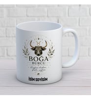 Kişiye Özel Boğa Burcu Tasarımlı İsimli Seramik Kupa Bardak