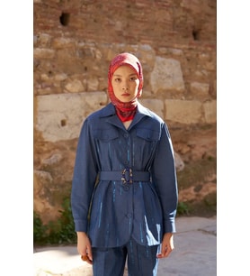 Kırmızı ED Scarf Glaze Endles Desen Eşarp