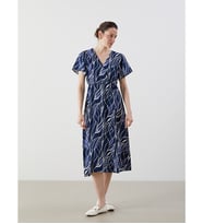 LCW Comfort Lacivert Kruvaze Yaka Desenli Elbise