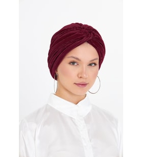 Bordo Çapraz Büzgülü Tesettür Bone Fukuro Piliseli 2512_16