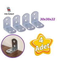 4 Adet Mobilya Eşya Dolap Duvar Sabitleyici Köşe Bağlantı L Demir Gönye Deprem Güvenliği 30x30x22mm (Krom)