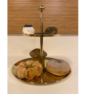 SUNUM SERVİS TABAK 2 KATLI KURABİYELİK ÇELİK ALTIN AYAKSIZ
