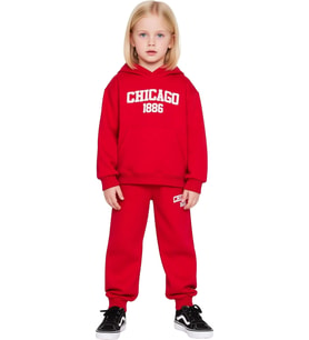 Chicago 1886 Kapüşonlu Oversize Sweatshirt ve Eşofman Altı Takımı Kız Çocuk Kaliteli Şık Rahat