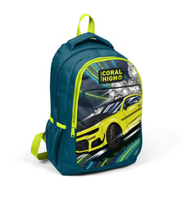 Coral High Kids Nefti Fosforlu Sarı Araba Desenli Üç Bölmeli Okul Sırt Çantası 14406
