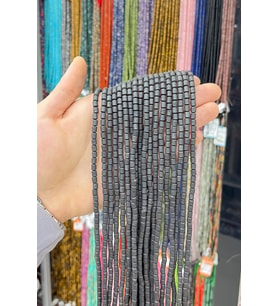 Hematit Taşı Silindir Kesim Mat Gri 4x5mm Doğal Taş Dizi
