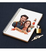Sevgiliye Hediye Günlük Deniz Feneri ve Aşkımız Karikatürlü Kilitli Anı Defteri