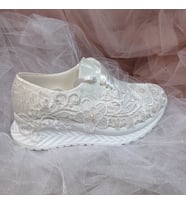Berush Bride 830 Serisi  Dolgu Topuk Boncuk Güpürlü Gelinlik Ayakkabısı (Sedef)