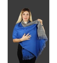 Çift Taraflı Ekoseli Yünlü Omuz Şalı - 75x175cm - Kışlık Şal