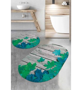 Yeşil Çınar 3D Banyo Halısı Klozet Oval Paspas Seti BS069