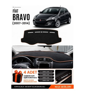 FIAT BRAVO (2007-2014) Uyumlu Torpido Örtüsü Torpido Kılıfı - Siyah Kahverengi