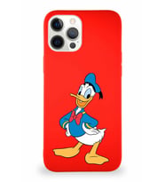 Apple iPhone 12 Pro Max Soft Premier Kapak Donald Duck-C Tasarımlı Silikon Kılıf - Kırmızı (Şeffaf)