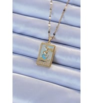 316L Çelik Zincir Altın Renk Mavi Mineli Tarot Kolye (Karışık)