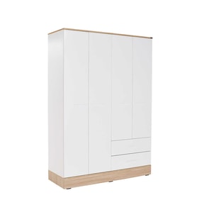 Adore Mobilya Base 4 Kapaklı 2 Çekmeceli Gardırop-İtalyan Meşe-Mat Beyaz 137x198x52 cm (GxYxD)