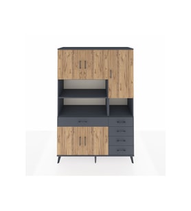 Hyperion Dolap 9 Raflı 5 Çekmeceli 5 Kapaklı 132x44x195 Antrasit-Çam/Antrasit