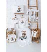 Pia Baby Premium %100 Pamuk 11 Parça İsimli Erkek Bebek Hastane Çıkışı Yeni Doğan Hediyelik Set 500100 (Ekru)