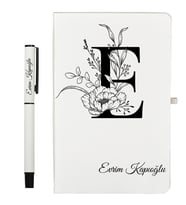 Kişiye Özel Hazırlanmış Beyaz Defter ve Kalem Seti