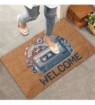 Valerine Life Nostaljik Kaset ve Müzik Çarkları Welcome Kapı Önü Paspası 45x70cm (Kahverengi)