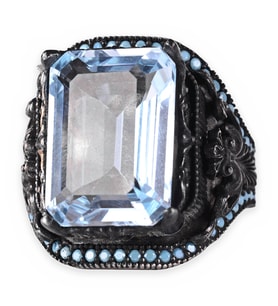 KAMBO El Yapımı 925 Ayar Gümüş Mavi Topaz Taşlı Erkek Yüzük - 18 gr