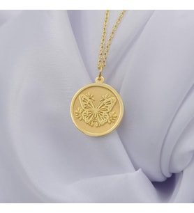 Kişiye Özel 925 Ayar Gümüş Tasarım Kelebek Figürlü Kolye (Gold)