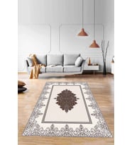Kahverengi Klasik Göbekli Kaymaz Tabanlı Dekoratif Halı MK65 - 100 x 160 cm