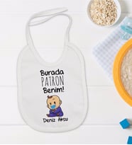 BK Kids Kişiye Özel Burada Patron Benim Tasarımlı Bebek Mama Önlüğü - Model 1