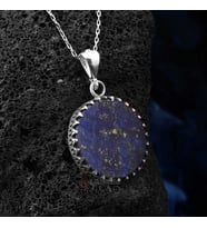 Doğal Lapis Lazuli Taşı Yuvarlak Model 925 Ayar Gümüş İşçilikli Kolye