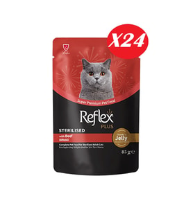 Reflex Plus Jöle İçinde Parça Biftek Etli Kısırlaştırılmış Kedi Yaş Maması 85 gr*24 Adet