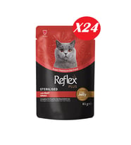 Reflex Plus Jöle İçinde Parça Biftek Etli Kısırlaştırılmış Kedi Yaş Maması 85 gr*24 Adet