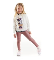 HEDİYELİK Minnie Mouse lisanslı Kız Çocuk Kapüşonlu Sweatshirt Ve Deri Tayt 2'li Takım 20189