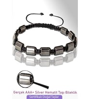 Sertifikalı Gerçek Silver Hematit Taşı Bileklik - Ayarlamalı (Çok Renkli)