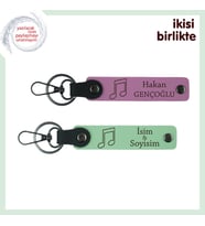 Nota Desenli Sevimli Hatıra, Anne-Kız Müzik Tutkusu İçin 2’li Set, İsimleri Yazdır, Pembe-Açık Yeşil (Çok Renkli)