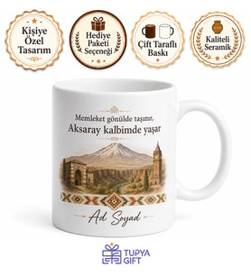 Aksaray Memleket Temalı Kişiye Özel Baskılı Kupa Bardak Hediye