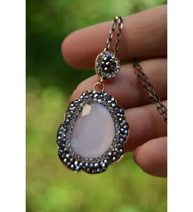 STONEAGE JEWELLERY Bayan Kolye Kedi Gözü Pembe