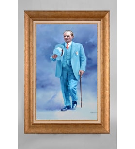 Altın Varaklı Paspartulu Çerçeveli Atatürk Tablo nt752