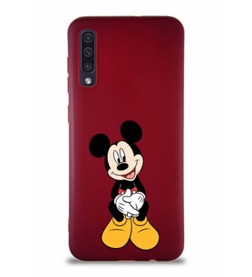 Samsung Galaxy A30S Soft Premier Kapak Mickey Mouse-A Tasarımlı Silikon Kılıf - Mürdüm (Şeffaf)