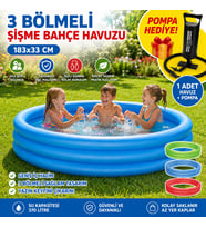 183x33 cm 3 Bölmeli Şişme Bahçe Havuzu Çocuk ve Aile Havuzu El Pompası Hediyeli