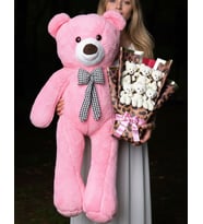 Leoparlı Ayıcık Buketi ve 90cm Pembe Ayıcık - Hediye Seti Sevgiliye - Kiz Arkadasa Hediye Premium