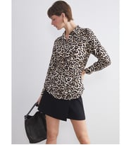 LCWAIKIKI Classic Kahverengi Büyük Beden Leopar Desenli Kadın Gömlek