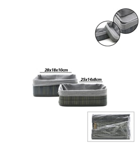 GRİ 2 BOY D.DÖRTGEN BAMBU KENAR ORGANİZER SEPET AHŞAP ALTLIK - BEZLİ 25X14-28X18CM (5365)