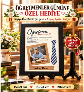 Öğretmenler Günü Hediyesi Kişiye Özel Fotoğraflı İsimli MDF Çerçeve – Ahşap Ayak Hediyeli