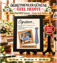 Öğretmenler Günü Hediyesi Kişiye Özel Fotoğraflı İsimli MDF Çerçeve – Ahşap Ayak Hediyeli