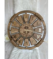 Kişiye Özel Halatlı Dekoratif Ahşap Duvar Saati 50 cm