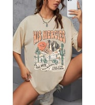 Unisex His Mercies Baskılı Oversize Tshirt (Bej)